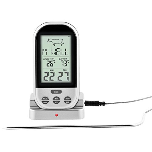Digitales Funk Bratenthermometer Grillthermometer Küchenthermometer Thermometer 8 Fleischarten und 5 Garstufen bis 30m 0-250°C