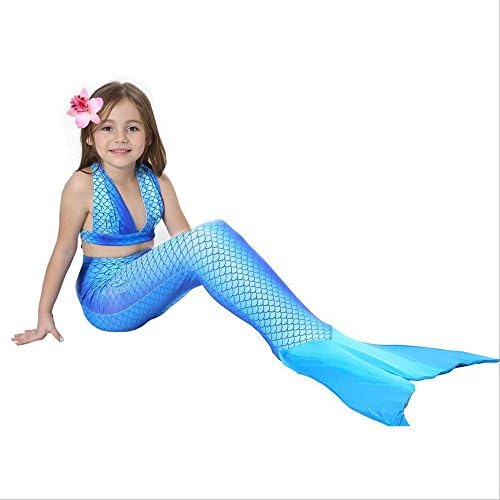 YYFishtail 6Pcs Sets Girls Sparkle Mermaid Tail With Mono Fin Swimmable Swimwear, light blue, 110cm