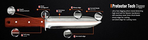Protector Tech Digger – rostfreies Messer-Handschaufel für Metalldetektor und Umgraben in Gartenarbeit (mit Rot-Holz-Griff und brauner Ledertasche) - 7