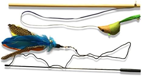 2-Pack Premium Quality Cat Teasers Set – 2 Cat Wand Styles - Detachable &amp; Wooden 45-90cm – Safe Cat Toy - Comfortable Grip - Strong Durable - Interactive Entertainment Play - 100% Money Back