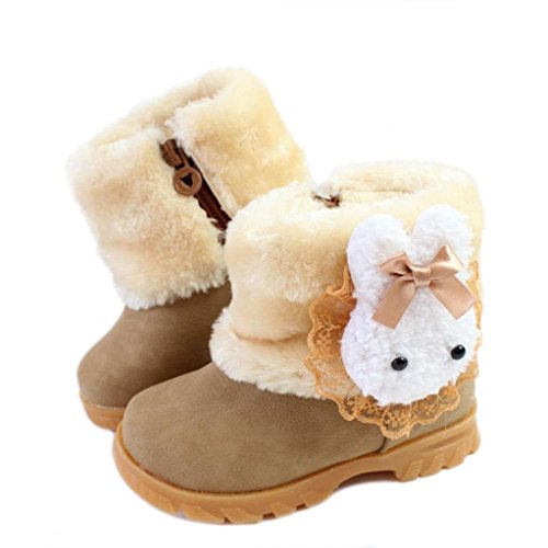Femizee Baby Girls Infant Toddler Winter Fur Shoes Rabbit Snow Boots Khaki 9-13 Months