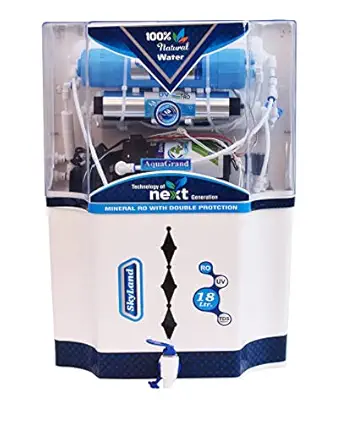 Aquagrand SkyLand Alkaline + 18 L RO + UV + UF + TDS + ALAKLINE Water Purifier | White,Blue