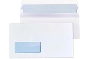 SMART BUYS Self Seal White Envelopes, Self-Seal, Fits A6, 90gsm, Secure & Recyclable (50, DL (220x110 mm) -Window)