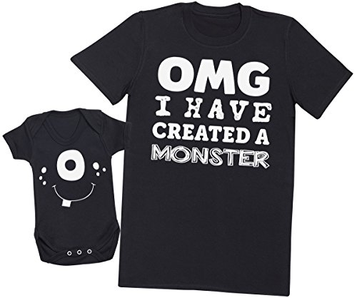 OMG I've Created a Blanco Monster! - Regalo para Padres y bebés en un Cuerpo para bebés y una Camiseta de Hombre a Juego - Negro - Medium & 12-18 Meses
