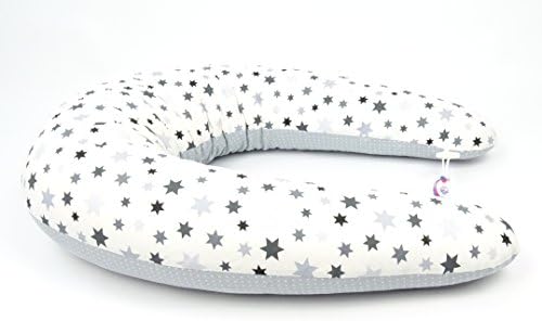 Baby Pillow, Side Sleeper Pillow, 210 cm XXL 100% COTTON, Washable at 40 °C Washable Cover With Zip (Assorted Designs, Stars, Flowers, Dots)