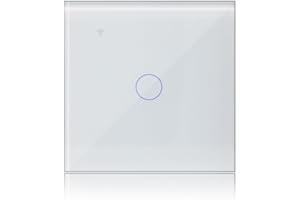 KETOTEK Interruptor Luz WIFI Inteligente 1 Gang 1 Via Compatible con Alexa, Smart Interruptor Lampara Pared Tactil Vidrio Montaje Empotrado Blanco Smart Life/Tuya App Control