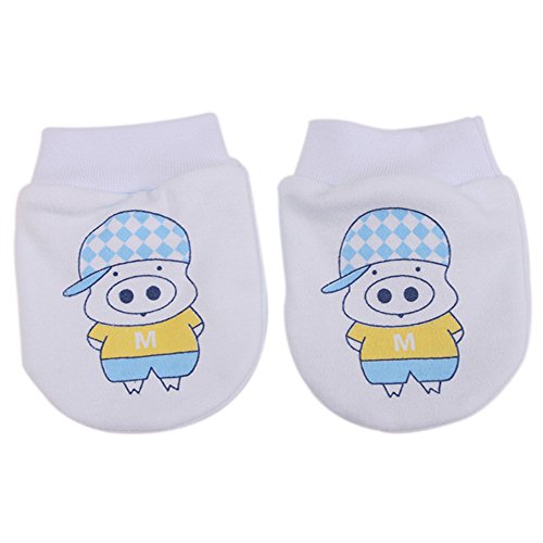 Hengsong Cute Animal Infant Scratch Mittens Newborn Warmer Gloves Soft Finger Protector (Blue)