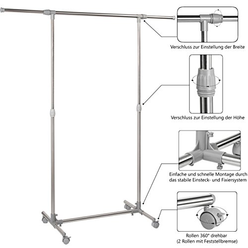 Oramics Kleiderständer ausziehbarer Teleskopgarderobe Garderobenständer mit Rollen 87-150cm Kleiderstange - 2
