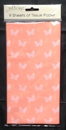 9 x Laken Pfirsich/Orange Mit Weißen Bedruckt Schmetterlinge Seidenpapier Geschenkverpackung Geschenke
