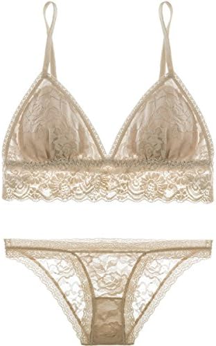 Yrny Women's Underwear Panties Sets Women Bras gather Sexy Lace Thin Models No Rim Bra,NudeColor-S