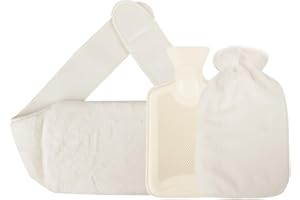 EBKCQ Bouillotte Eau Chaude 3 en 1, Bouillotte Ceinture avec Housse, Bouteille D'eau Chaude, Hot Water Bottle, Peluche Bouillotte pour Soulager la Douleur du Cou, des Épaules et des Jambes(Blanc)