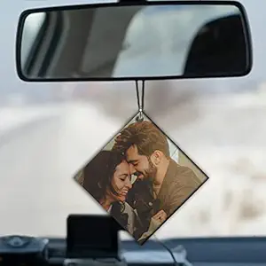 Gifteee Customized Car Hanging Accessories Plaque | Personalized Photo & Message Printed Car Interior Deco Rear Mirror Hanging Plaque | Material Acrylic with UV Coating | Shape Square | Size 3X3 Inch