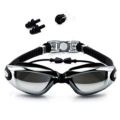 GuzackSwim Goggles, Swimming Goggles No Leaking Anti-Fog UV Protection Coated Lens, Free Silicone Nose Clip, Ear Plugs, Swim Cap and Protection Case, Fit for Adults, Men, Women, Youth, Kids