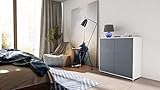 Kommode Sideboard Ben V2, Korpus in Weiß matt / Fronten in Grau Hochglanz - 