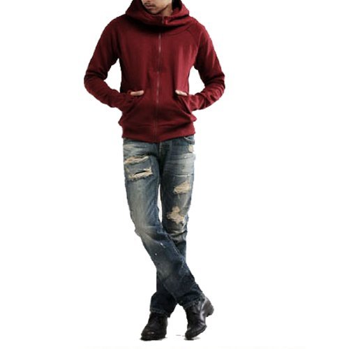 Move&Moving(TM) Men Thumbhole Long Sleeve Hooded Zip up Sweatshirt Burgundy M