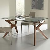 Tamaño: L 160/240 x P 90 x H 76 cm. Material: Cristal templado transparente 10 mm, acero inoxidable, madera maciza tintada. Con su look ultra moderno, la mesa a comer va hacer la unanimidad en casa y en casa de tus invitados boquiabiertos. Va a hacer una elegancia todo en su interior. Fabricación italiana de alta calidad.