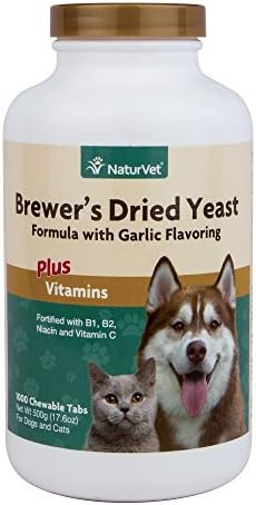 NaturVet Brewer's Dried Yeast Formula with Garlic Flavoring Plus Vitamins for Dogs and Cats, 1000 ct Chewable Tablets, Made in USA