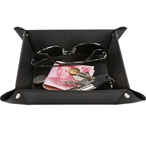 Magic vosom Leder Tablett Nachttisch, Box für Münze Schlüssel Handy Wallet Uhren Gläser Catchall Mehrfarbig schwarz - 3