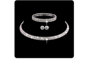 Wedity Bridal Crystal Necklace Silver Earrings Bracelet Set Wedding Choker Necklaces Wedding Jewelry for Women and Girls