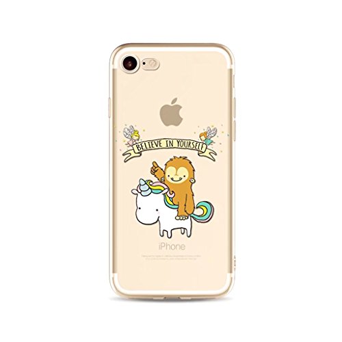 MUTOUREN iPhone 7 Plus (5.5 Zoll) Hülle Schutzhülle Handy TPU Silikon Hülle Ultra dünne Case Cover Durchsichtig Gel Tasche Bumper Schale - Einhorn und Affe - Motif 10