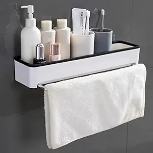 HOKIPO Magic Sticker Series Plastic Kitchen and Bathroom Shelf with Towel Napkin Holder, 41.5x10x7 cm - (NEW-AR2806)