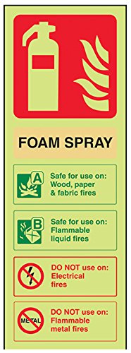 V Safety Glow In The Dark Foam Spray Id Not Electrical Safe Fire Extinguisher Sign - 100mm x 280mm - Rigid Plastic