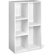 Bücherregal 4 Würfel Weiß - Mit Stoffbehältern, MDF, Freistehend, Flexibel Aufstellbar