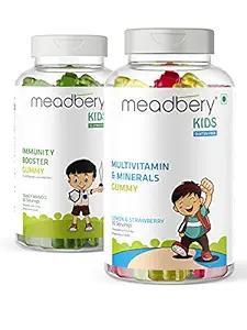 Meadbery Multivitamin Gummies and Immunity Gummies For Kids Combo Gift Pack Multiflavored Glutenfree Formula With Elderberry Blueberry Vitamin C Vitamin E For Health Immunity 30+30 Gummy Bears