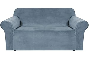 BELLAHILLS Copridivano in velluto elasticizzato, con cinghie antiscivolo nella parte inferiore, realizzato in velluto spesso e comodo, copertura per divano a 2 posti, colore blu pietra