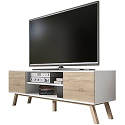 Vero Bois - Meuble tv Moderne (150 cm, Corpus Blanc Mat / Front Sonoma Clair)