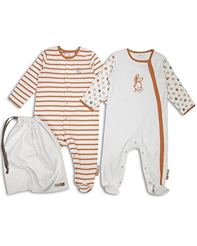 The Essential One - 2 Pack Baby Unisex Star Sleepsuits Babygrows - Orange Beige - 3-6 Months - ESS140