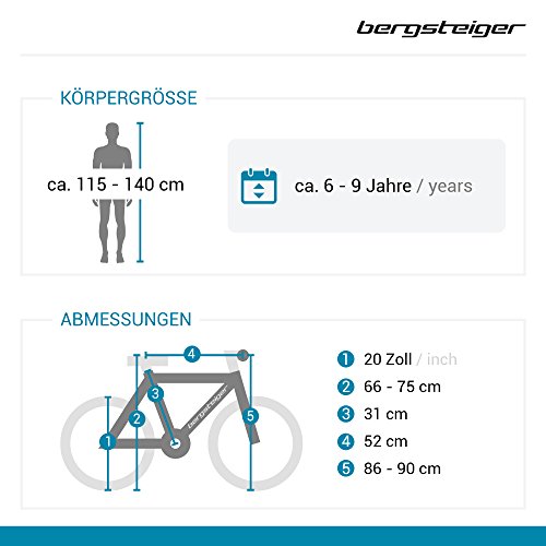 Bergsteiger Montreal 20 Zoll Mountainbike, vollgefedert, 6 Gang Shimano, cooles Kindermountainbike, geeignet für 6 – 9 Jahre - 2