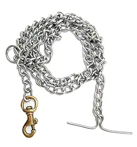 Patch & Marshall Super Heavy Weight Dog Leash Heavy Duty Dog Chain with Brass Hook (XX Large-Size, Grind no 8) (L: 63 Inches Thickness: 1inch), Chrome Finished Steel