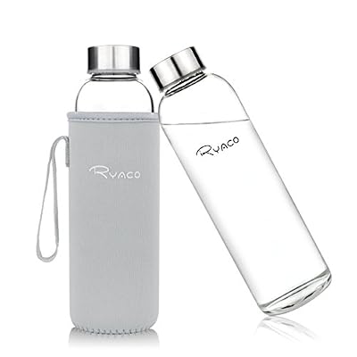 Ryaco 550ml/18oz Bouteille en Verre avec Manche en Néoprène (Gris clair)