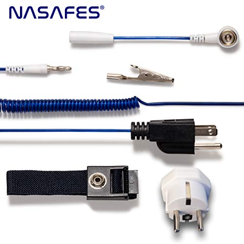 Erdungskabel, Set mit Erdungsarmband für Handgelenk, Antistatik, Erdung für leitfähiges Gewebe, Krokodilklemme und Schukostecker Adapter