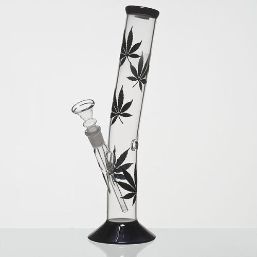 Multi Leaf Glas Bong, Tabakpfeife mit schwarzen Blättern, 30cm hoch, 40mm Ø, 14,5er Schliff und Chillum
