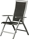 Hochlehner 7-fach verstellbar. Erstklassige Materialien: Aluminium silber, Textilen schwarz - Top Sitzkomfort, auch ohne Polster - Rostfreies Aluminiumgestell, Beschläge und Schrauben aus Edelstahl.