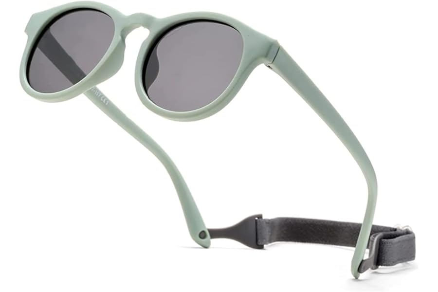 iNszkoos Flexible Polarized Baby Sunglass with Strap Adjustable, Infant Outdoor Sunshade UV 400 Protection Soft Silicone Frame Baby Sunglasses for 0-36 Months Toddler Newborn Boys Girls