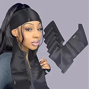 Bevisun 1Pcs Satin Edge Laying Scarf Wrap for Lace Frontal Wigs, Wig Grip Band, Non Slip Hair Edge Wrap, Keep Wig Secured Wigrip Soft Womens Satin Headband for Makeup, Facial,Sport,Yoga Black