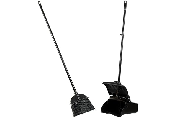 Ozeanziel Long Handle Broom and Dustpan Set, Upright Standing Lobby Cleaning Set with Wheels to The dust pan (Multicolor)