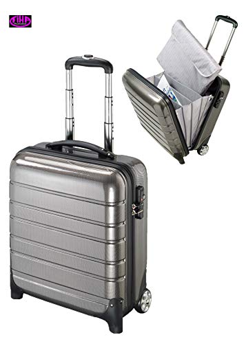Preisvergleich Produktbild Business Trolley, Laptopkoffer, Laptopkoffer mit Rollen hochwertiges Polycarbonat carbon silber, erhältlich auch in schwarz von FIHA-Promotion
