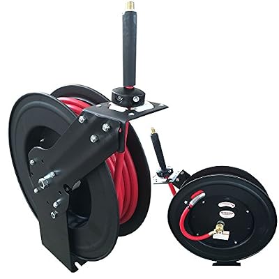 Arebos Tuyau à Air Comprimé de 15 m avec Enrouleur Tambour - Enrouleur de Tuyau automatique pneumatique air