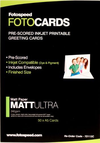 Fotospeed Matt Ultra 240gsm - 50 A5 Pre-Scored Cards and envelopes