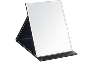Ninoclar 17x12cm Portable Folding Mirror, Super HD Compact Makeup, Black PU Leather Travel, Free Standing Vanity Mirrors, Tabletop Foldable Mirror (Small)