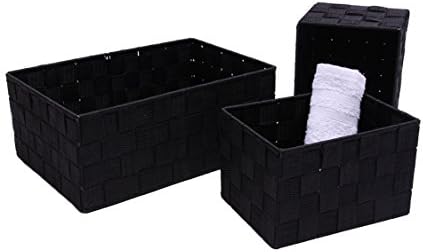 Plastic Mesh Basket Set Black 3 Pieces