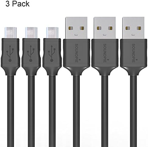 Soundpie Micro USB Cable 3.3ft (1m) 3 Pack - Micro B to USB 2.0 A High Speed - 22AWG power rated to 3 amp - Fast Data Sync Charging Cord - Charge Android Smartphone, Cell Phone & Tablet(Black)