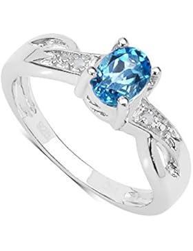 Blautopas Ring-Kollektion: Schöne Verlobungsring Sterling Silber Oval Blue Topas Swiss Diamond Set mit Schulter-Geschenk...