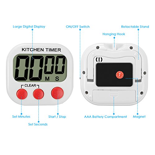 Digital Küchen Timer,EIVOTOR Elektronische Speicher Timer Digital Timer Erinnerung Kunststoff Küchenwecker Kurzzeitmesser Digitaler Kitchen Timer Magnetisch Stoppuhr Küchenuhr mit großem LED Bildschirm und Magnet und Alarm für Spiele Sport Büro Ruhen Studium und die Küche zum Kochen Backen(ohne Batterie) - 3