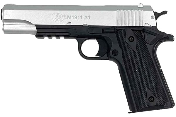 CyberGun Pistolet à Billes Airsoft- Colt 1911 hpa Bicolor modèle à Ressort(Spring)-Couleur:Noir/Argent-Culasse métal-Puissance 0.5 Joule