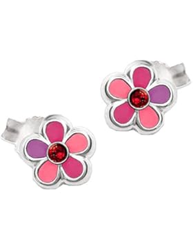 CLEVER SCHMUCK Silberne kleine Ohrstecker Blume Ø ca. 6 mm rosa pink lila lackiert glänzend mit Zirkonia rot STERLING...